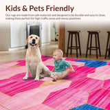 Ultra Soft Area Rug, Non Slip, Stain Resistant, Washable Area Rugs for Living Room, Bedroom, Dynamic Colorful Linear Motif(Pink)