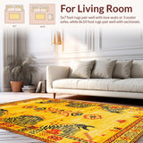 Ultra Soft Area Rug, Non Slip, Stain Resistant, Washable Area Rugs for Living Room, Bedroom, Eclectic Vintage Ethnic Motif(Yellow)
