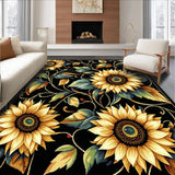 Ultra Soft Area Rug, Non Slip, Stain Resistant, Washable Area Rugs for Living Room, Bedroom, Rustic Graphic Flower Arrangement(Black)
