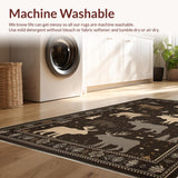 Ultra Soft Area Rug, Non Slip, Stain Resistant, Washable Area Rugs for Living Room, Bedroom, Cozy Earthy Cabin Motif(Black)