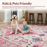 Ultra Soft Area Rug, Non Slip, Stain Resistant, Washable Area Rugs for Living Room, Bedroom, Elegant Vintage Tiled Composition(Pink)
