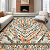 Ultra Soft Area Rug, Non Slip, Stain Resistant, Washable Area Rugs for Living Room, Bedroom, Boho with Diamond Tribal Motifs and Muted Brown Beige Palette(Gray)