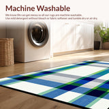 Asymmetric Blue Green and Beige Plaid Featuring Bold Linear(Blue)
