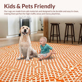 Ultra Soft Area Rug, Non Slip, Stain Resistant, Washable Area Rugs for Living Room, Bedroom, Elegant Minimalist Diamond Motif(Orange)