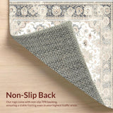 Ultra Soft Area Rug, Non Slip, Stain Resistant, Washable Area Rugs for Living Room, Bedroom, Vintage Inspired Ornate Motifs in Beige and Grey(Beige)