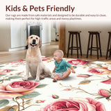 Ultra Soft Area Rug, Non Slip, Stain Resistant, Washable Area Rugs for Living Room, Bedroom, Cozy Traditional Rose Emblem(White)