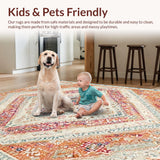 Ultra Soft Area Rug, Non Slip, Stain Resistant, Washable Area Rugs for Living Room, Bedroom, Artistic Medallion Patterned Area Rug in Soft Pastel Hues(White)