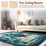 Ultra Soft Area Rug, Non Slip, Stain Resistant, Washable Area Rugs for Living Room, Bedroom, Marine Life Mosaic Rug Featuring Blue Turtle and Coral Reef Artistic Motif(Blue)