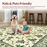 Ultra Soft Area Rug, Non Slip, Stain Resistant, Washable Area Rugs for Living Room, Bedroom, Hallway Runner with Beige/Green Floral(Ivory)