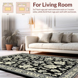 Ultra Soft Area Rug, Non Slip, Stain Resistant, Washable Area Rugs for Living Room, Bedroom, Eclectic Abstract Floral Motif(Black)
