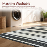 Ultra Soft Area Rug, Non Slip, Stain Resistant, Washable Area Rugs for Living Room, Bedroom, Rustic Cream and Black Linear Motif(Black)
