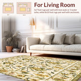 Ultra Soft Area Rug, Non Slip, Stain Resistant, Washable Area Rugs for Living Room, Bedroom, Artistic Floral Kitchen Mat with Dynamic and Natural Color Palette(Beige)