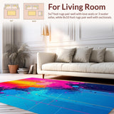 Ultra Soft Area Rug, Non Slip, Stain Resistant, Washable Area Rugs for Living Room, Bedroom, Bold Rainbow Abstract Expression(Blue)