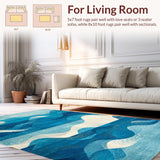 Ultra Soft Area Rug, Non Slip, Stain Resistant, Washable Area Rugs for Living Room, Bedroom, Tropical Wave Break Rug Surfboard Stripe Abstract Shell Shapes(Blue)