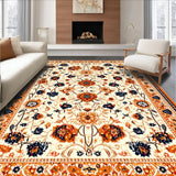 Ultra Soft Area Rug, Non Slip, Stain Resistant, Washable Area Rugs for Living Room, Bedroom, Vibrant Floral Bedroom High-Traffic Area Carpet(Ivory)