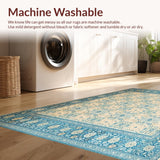 Ultra Soft Area Rug, Non Slip, Stain Resistant, Washable Area Rugs for Living Room, Bedroom, Mid Century Modern Beige and Azure Floral Accents(Beige)