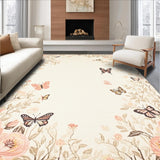 Ultra Soft Area Rug, Non Slip, Stain Resistant, Washable Area Rugs for Living Room, Bedroom, Fluttering Meadow Area Whimsical Insect Print for Playful Spaces(Beige)