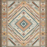 Ultra Soft Area Rug, Non Slip, Stain Resistant, Washable Area Rugs for Living Room, Bedroom, Boho with Diamond Tribal Motifs and Muted Brown Beige Palette(Gray)