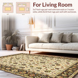 Ultra Soft Area Rug, Non Slip, Stain Resistant, Washable Area Rugs for Living Room, Bedroom, Chic Warm Tones Floral Arrangement(Beige)