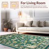 Ultra Soft Area Rug, Non Slip, Stain Resistant, Washable Area Rugs for Living Room, Bedroom, Stunning Rich Botanical Accents(Green)