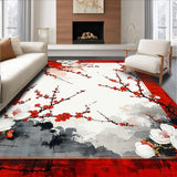 Ultra Soft Area Rug, Non Slip, Stain Resistant, Washable Area Rugs for Living Room, Bedroom, Contemporary Plum Blossom Design(Red)