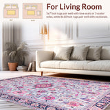 Ultra Soft Area Rug, Non Slip, Stain Resistant, Washable Area Rugs for Living Room, Bedroom, Boho Floral Burst in Soft Lilac(Pink)