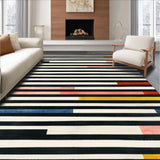 Ultra Soft Area Rug, Non Slip, Stain Resistant, Washable Area Rugs for Living Room, Bedroom, Striped Harmony Rug with Linear Contrast and Bold Modern Patterning(Black)