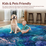 Ultra Soft Area Rug, Non Slip, Stain Resistant, Washable Area Rugs for Living Room, Bedroom, Ocean Dreams Rug Whimsical Sea Life Floor Mat(Blue)