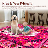 Ultra Soft Area Rug, Non Slip, Stain Resistant, Washable Area Rugs for Living Room, Bedroom, Vibrant Jungle-Themed Decor(Pink)