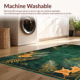 Ultra Soft Area Rug, Non Slip, Stain Resistant, Washable Area Rugs for Living Room, Bedroom, Rustic Botanical Tiger Illustration(Green)