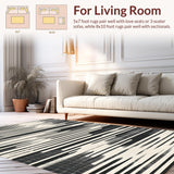 Ultra Soft Area Rug, Non Slip, Stain Resistant, Washable Area Rugs for Living Room, Bedroom, Avant-Garde Striped Rug, Artistic Monochrome Carpet, Graphic Linear Design(Black)