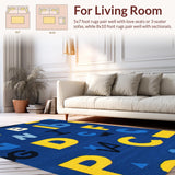 Ultra Soft Area Rug, Non Slip, Stain Resistant, Washable Area Rugs for Living Room, Bedroom, Fun Round Typography Aesthetic(Blue)