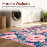 Ultra Soft Area Rug, Non Slip, Stain Resistant, Washable Area Rugs for Living Room, Bedroom, Retro Floral Bedroom Foldable Washable Carpet(Pink)