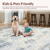 Ultra Soft Area Rug, Non Slip, Stain Resistant, Washable Area Rugs for Living Room, Bedroom, Rustic Two-Toned Botanical Style(Beige)