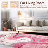 Ultra Soft Area Rug, Non Slip, Stain Resistant, Washable Area Rugs for Living Room, Bedroom, Trendy Abstract Marble Aesthetic(Pink)