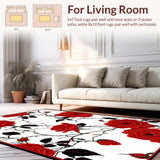 Ultra Soft Area Rug, Non Slip, Stain Resistant, Washable Area Rugs for Living Room, Bedroom, Elegant Abstract Floral Arrangement(Red)
