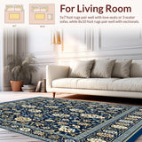 Ultra Soft Area Rug, Non Slip, Stain Resistant, Washable Area Rugs for Living Room, Bedroom, Intricate Floral Elegance Area with Blue and Beige(Blue)
