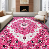 Ultra Soft Area Rug, Non Slip, Stain Resistant, Washable Area Rugs for Living Room, Bedroom, Pink Boho Vintage Playroom Carpet with Non-Slip Design(Pink)