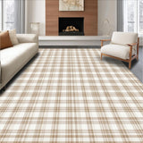 Ultra Soft Area Rug, Non Slip, Stain Resistant, Washable Area Rugs for Living Room, Bedroom, Charming Checkered Round Area Beige and White Design for Home(Brown)
