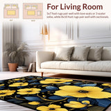 Ultra Soft Area Rug, Non Slip, Stain Resistant, Washable Area Rugs for Living Room, Bedroom, Bold Black and Yellow Petals(Yellow)