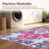 Ultra Soft Area Rug, Non Slip, Stain Resistant, Washable Area Rugs for Living Room, Bedroom, Trendy Turquoise Distressed Aesthetic(Pink)