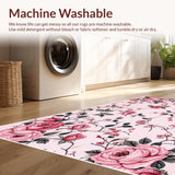 Ultra Soft Area Rug, Non Slip, Stain Resistant, Washable Area Rugs for Living Room, Bedroom, Playful Flower Petal Arrangement(Pink)