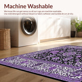 Ultra Soft Area Rug, Non Slip, Stain Resistant, Washable Area Rugs for Living Room, Bedroom, Ornate Floral Cat Scratch(Purple)