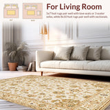 Ultra Soft Area Rug, Non Slip, Stain Resistant, Washable Area Rugs for Living Room, Bedroom, Whimsical Light-Toned Floral Elegance(Beige)