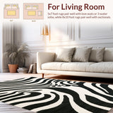 Ultra Soft Area Rug, Non Slip, Stain Resistant, Washable Area Rugs for Living Room, Bedroom, Artistic Monochrome Wildlife Pattern Rug With Minimalist Stripe Aesthetic(Black)
