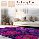 Ultra Soft Area Rug, Non Slip, Stain Resistant, Washable Area Rugs for Living Room, Bedroom, Whimsical Bright Flower Arrangement(Purple)
