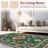 Ultra Soft Area Rug, Non Slip, Stain Resistant, Washable Area Rugs for Living Room, Bedroom, Charming Soft Floral Texture(Green)