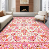Ultra Soft Area Rug, Non Slip, Stain Resistant, Washable Area Rugs for Living Room, Bedroom, Rustic Textured Geometric Flourish(Pink)