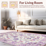 Ultra Soft Area Rug, Non Slip, Stain Resistant, Washable Area Rugs for Living Room, Bedroom, Vibrant Flower-Laden Round Canvas(White)