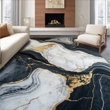 Ultra Soft Area Rug, Non Slip, Stain Resistant, Washable Area Rugs for Living Room, Bedroom, Minimalist Abstract Swirl Artistry(Black)